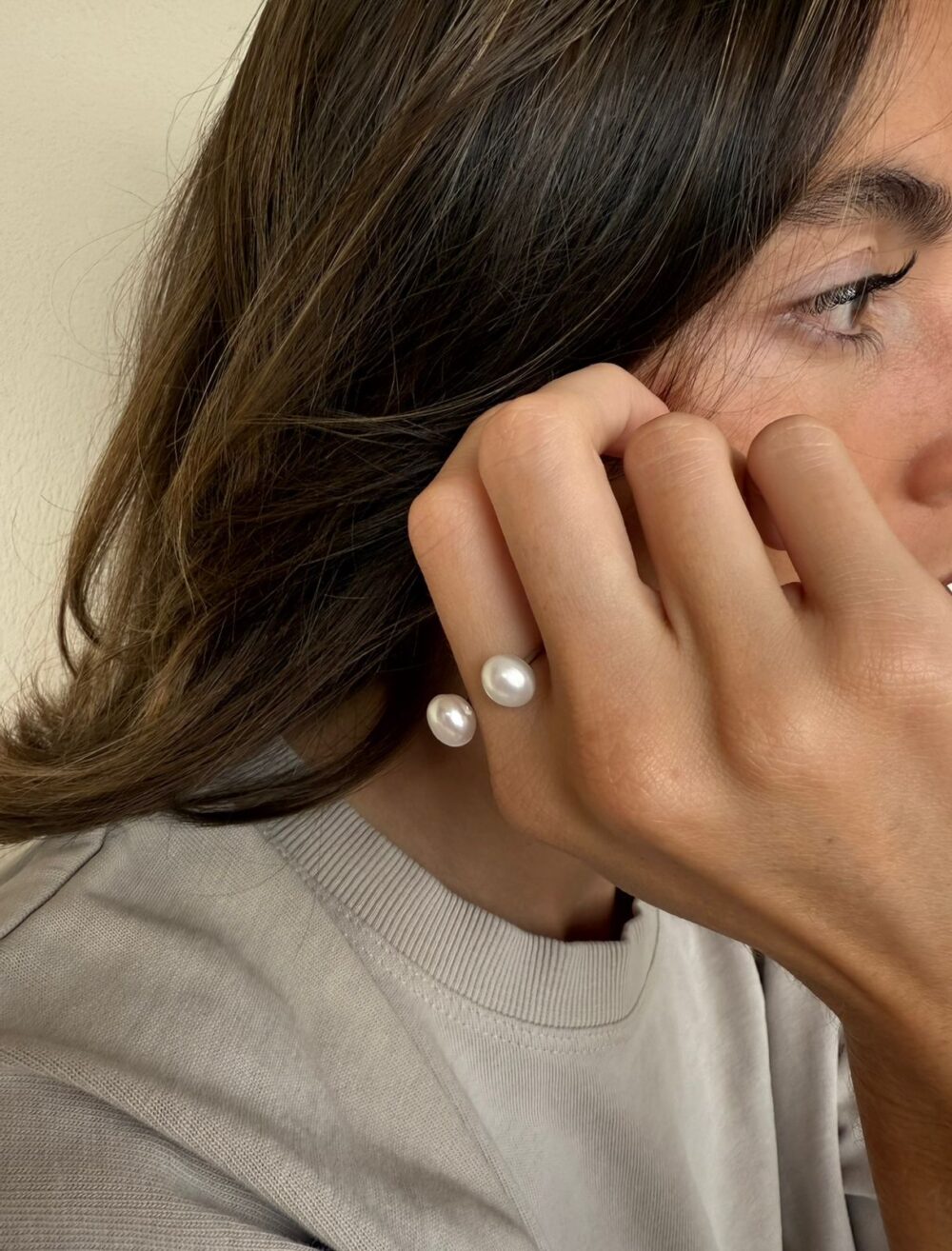 Anillo nickel dos perlas cultivadas - Imagen 2