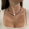 Collar seguido de perlas de colores y perla blanca de 12mm - Imagen 3