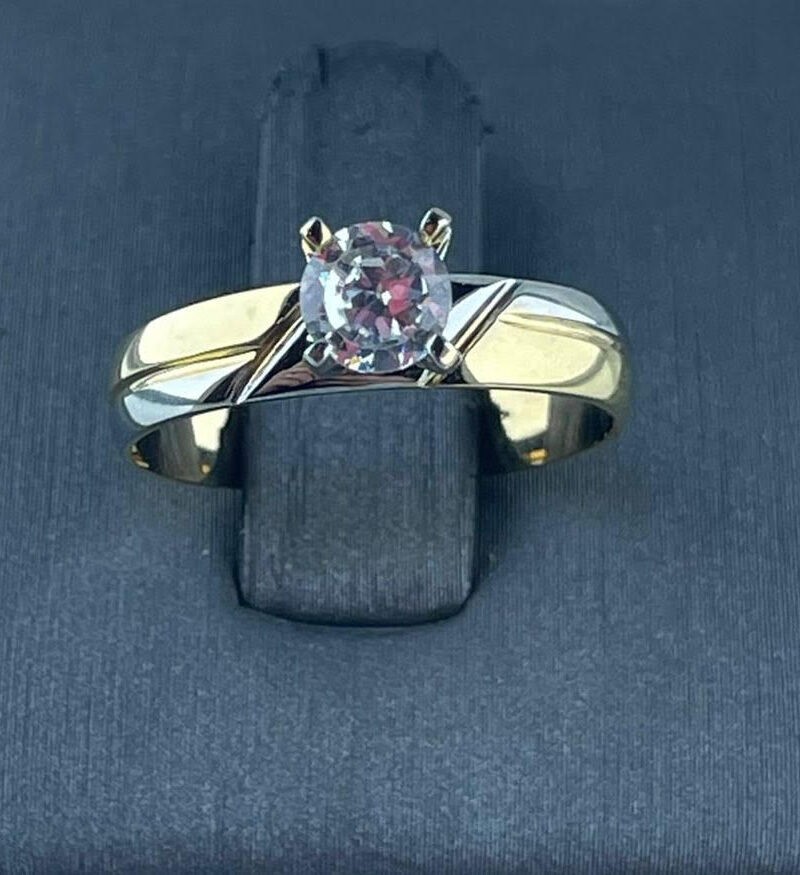 Anillo oro blanco y oro amarillo 10k con circonia