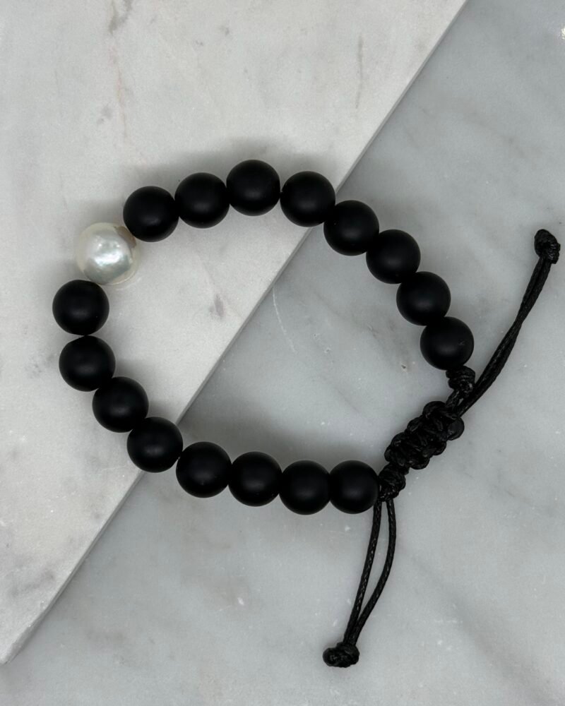 Pulsera ajustable para hombre con perla cultivada de 12mm y onix mate