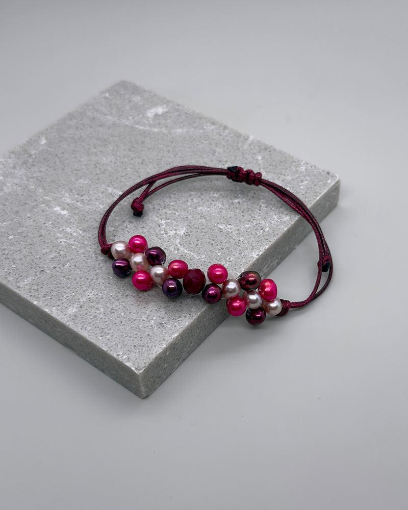 Pulsera hilo encerado perlas y cristales