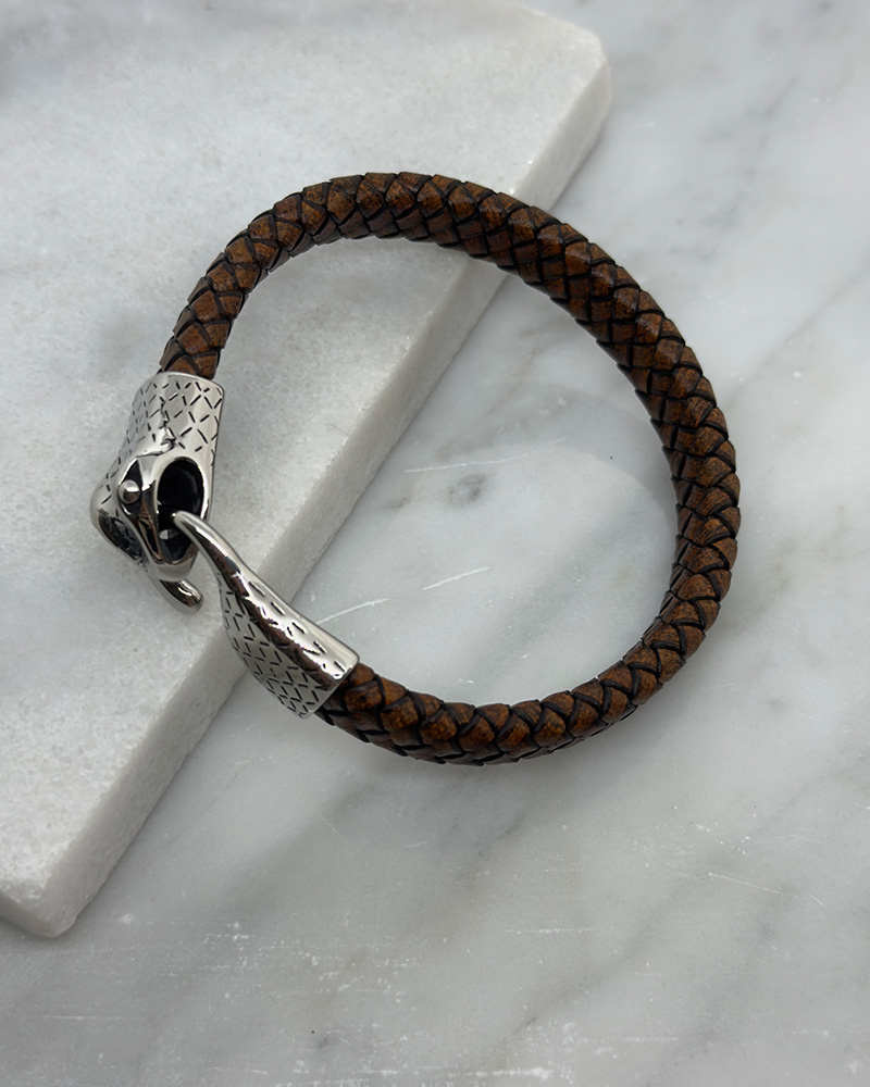 Pulsera para hombre de cuero con cierre serpiente