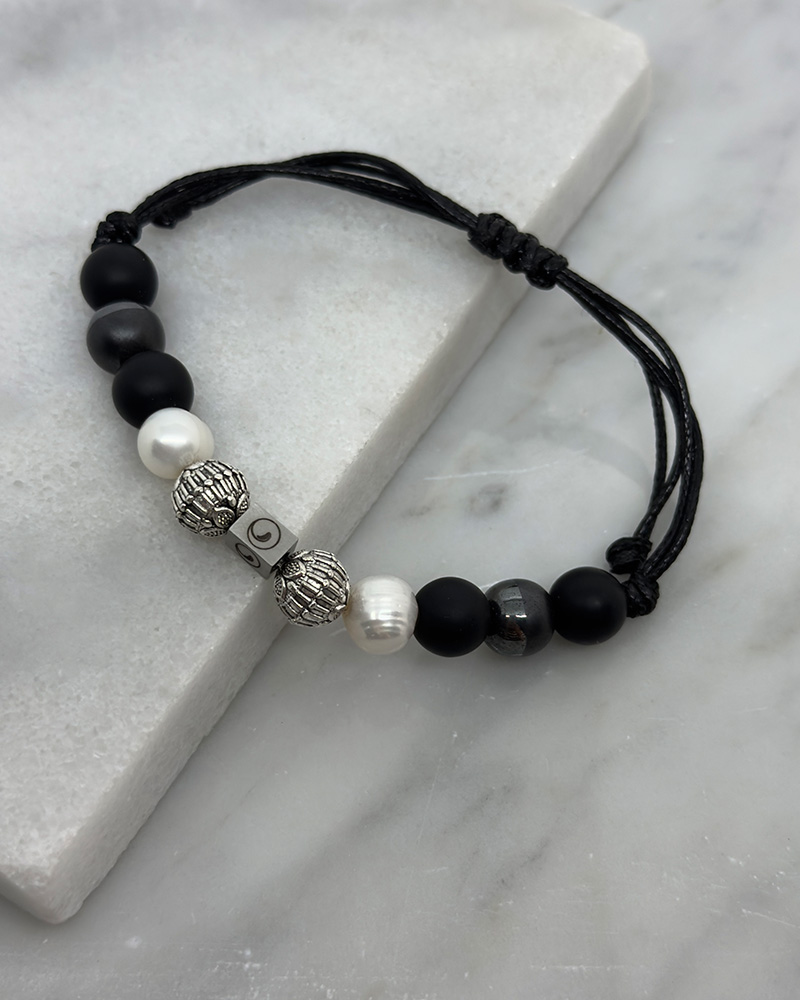 Pulsera ajustable para hombre con perla cultivada de 10mm y separadores de acero
