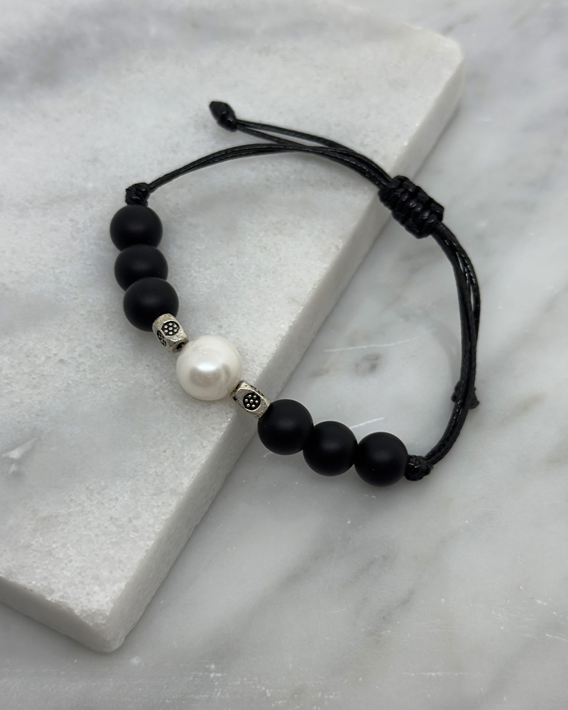 Pulsera ajustable para hombre con perla cultivada de 12mm y onix mate