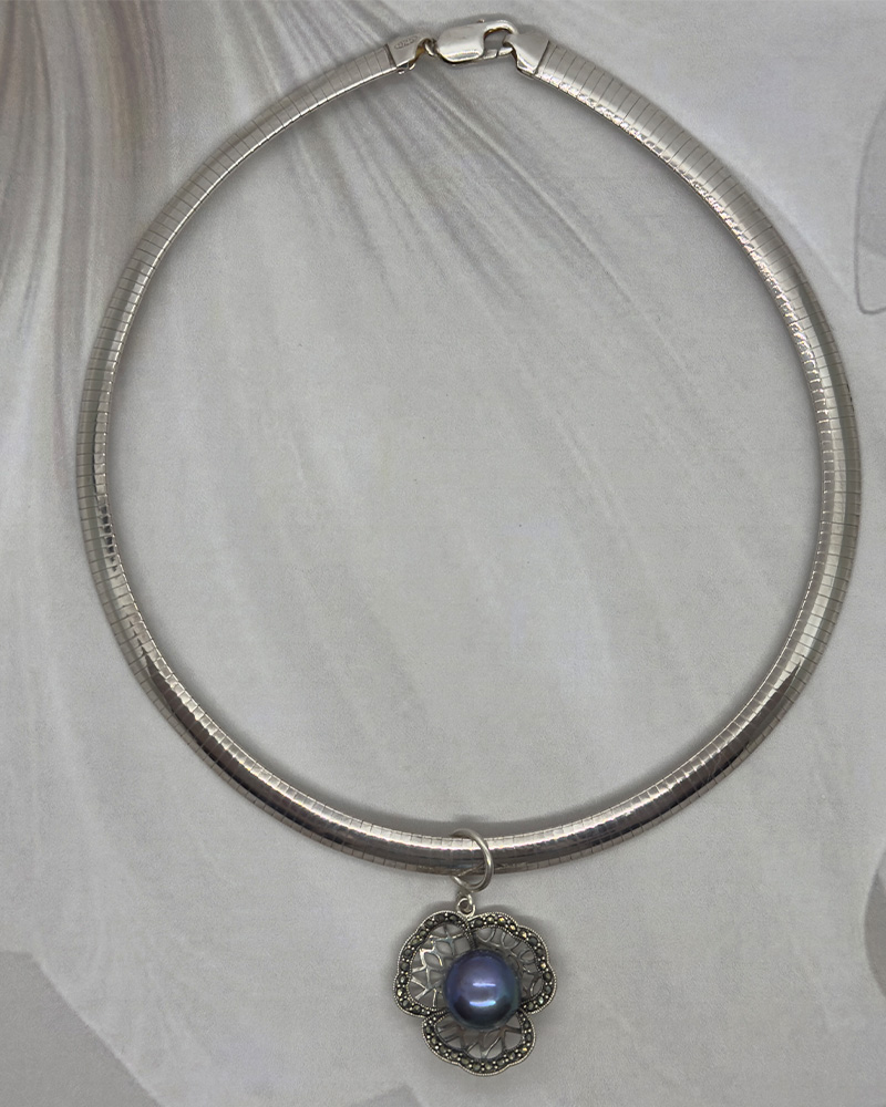 Gargantilla de plata 9.25 grueso 10mm y perla cultivada mabe