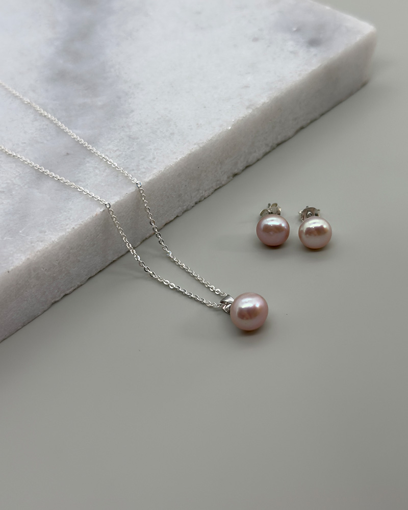 Cadena, gancho de aretes plata 9.25 y dije perla cultivada rosada