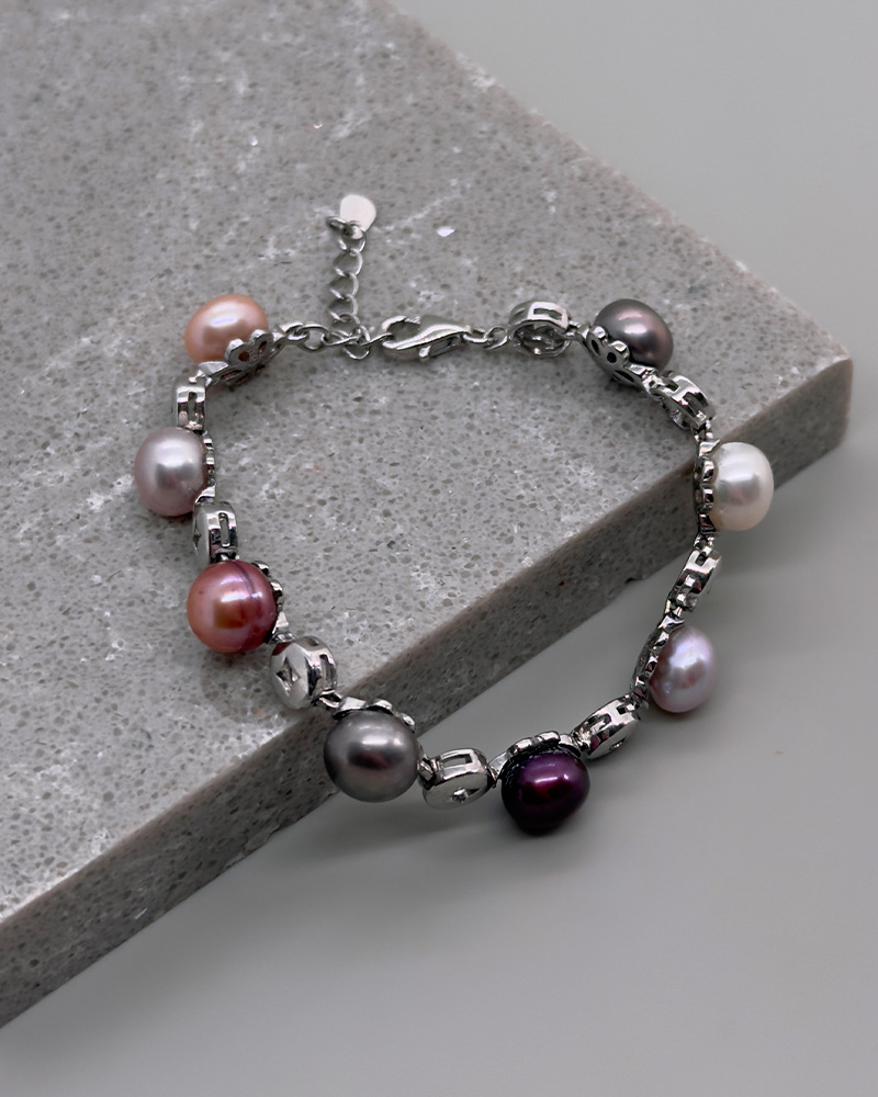 Pulsera plata 9.25 y perlas cultivadas colores