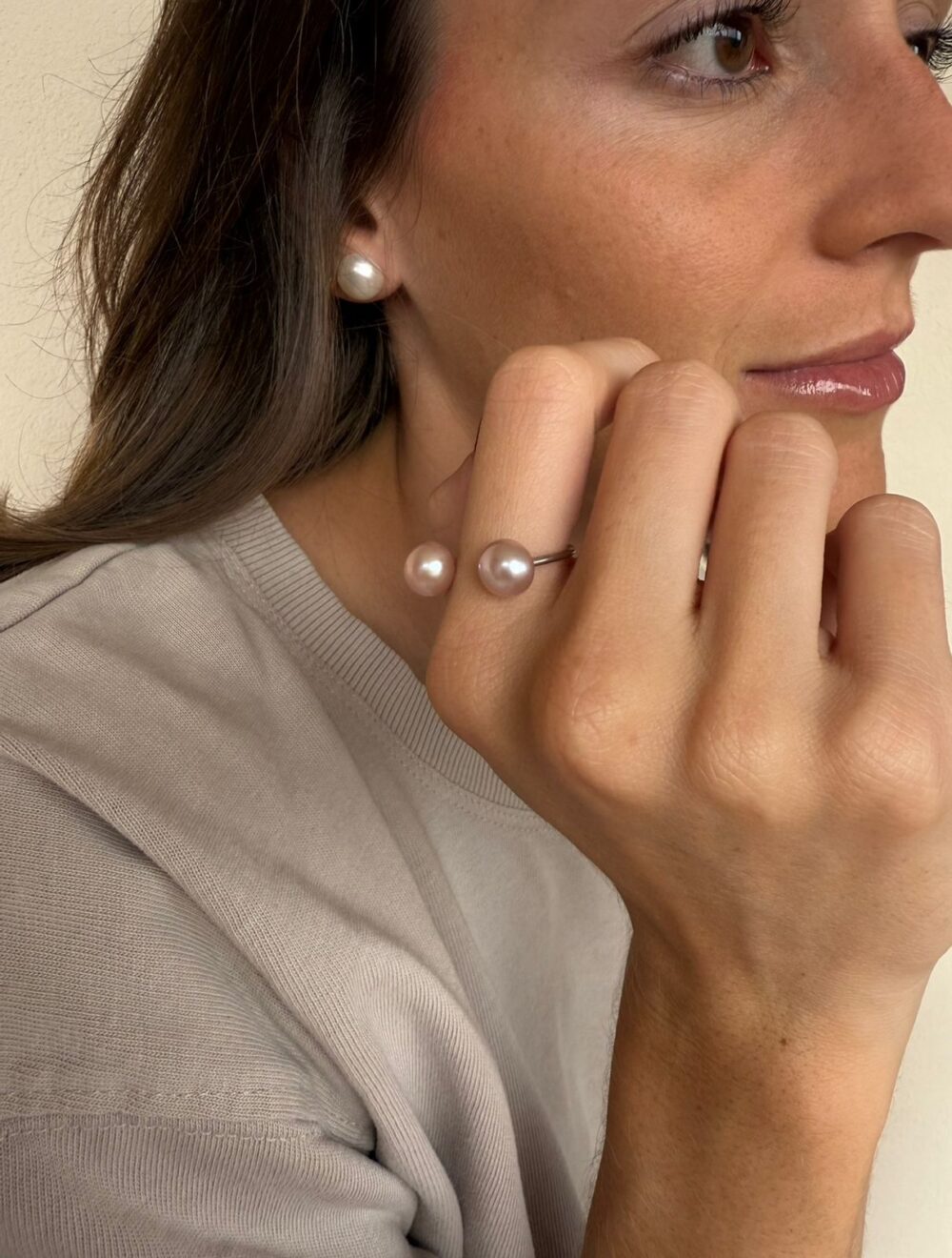 Anillo nickel dos perlas cultivadas rosadas - Imagen 2