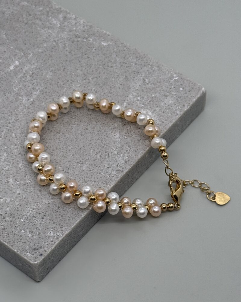Pulsera perla blanca y peach 4mm