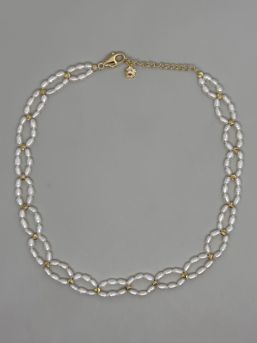 Collar blanco choker tejido perla oval 2x5mm