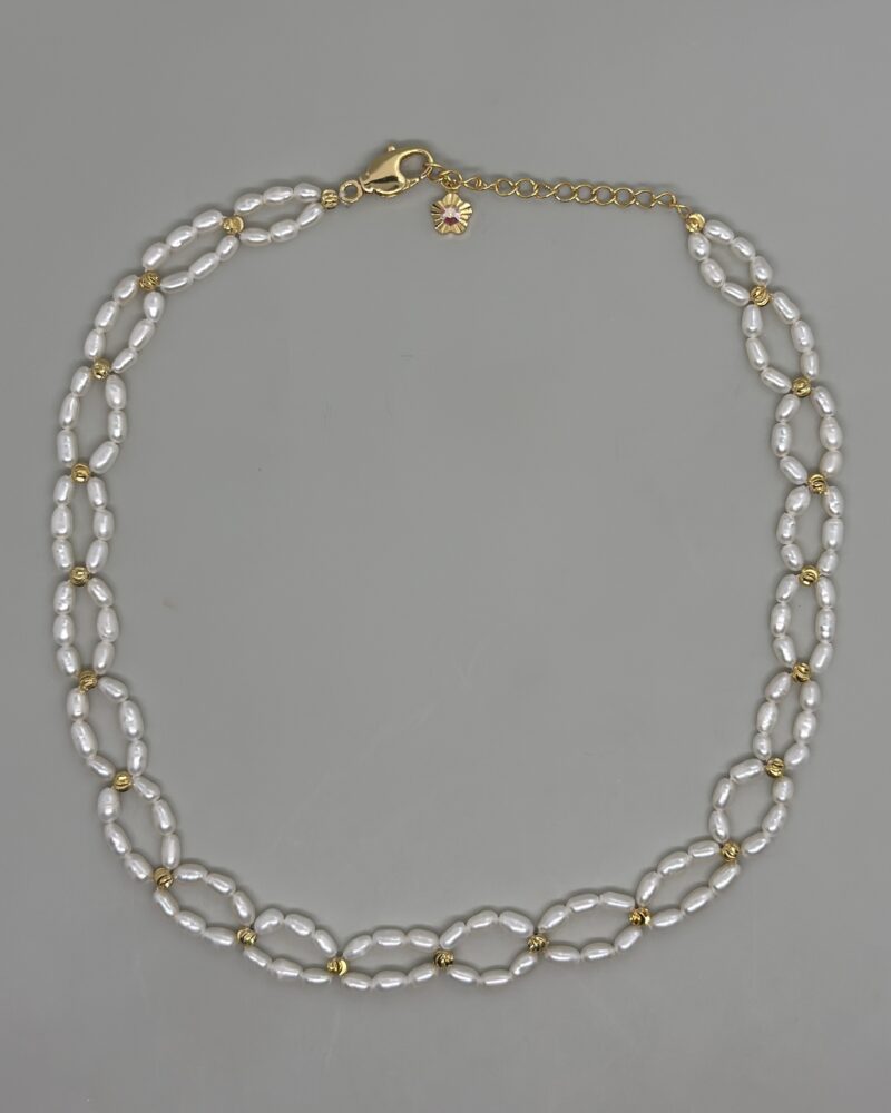 Collar blanco choker tejido perla oval 2x5mm