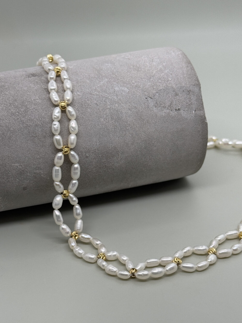 Collar blanco choker tejido perla oval 2x5mm - Imagen 3