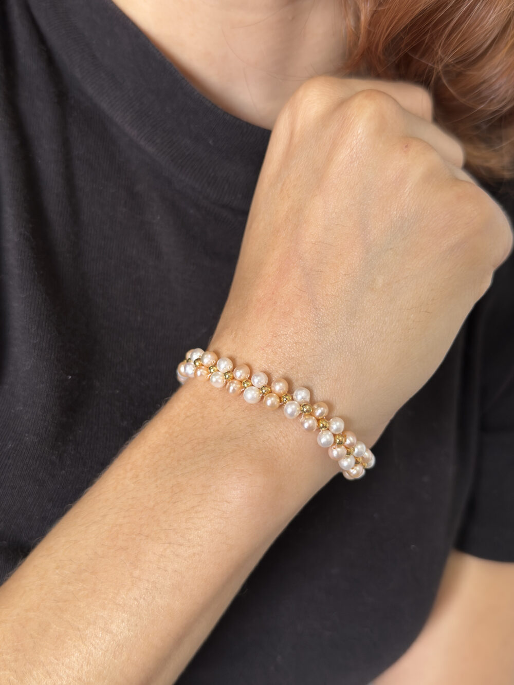 Pulsera perla blanca y peach 4mm - Imagen 4