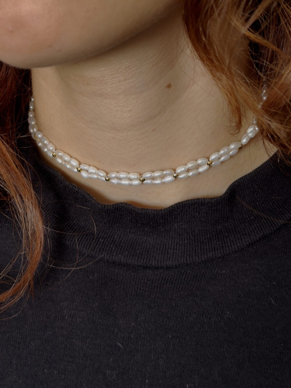 Collar blanco choker tejido perla oval 2x5mm - Imagen 4