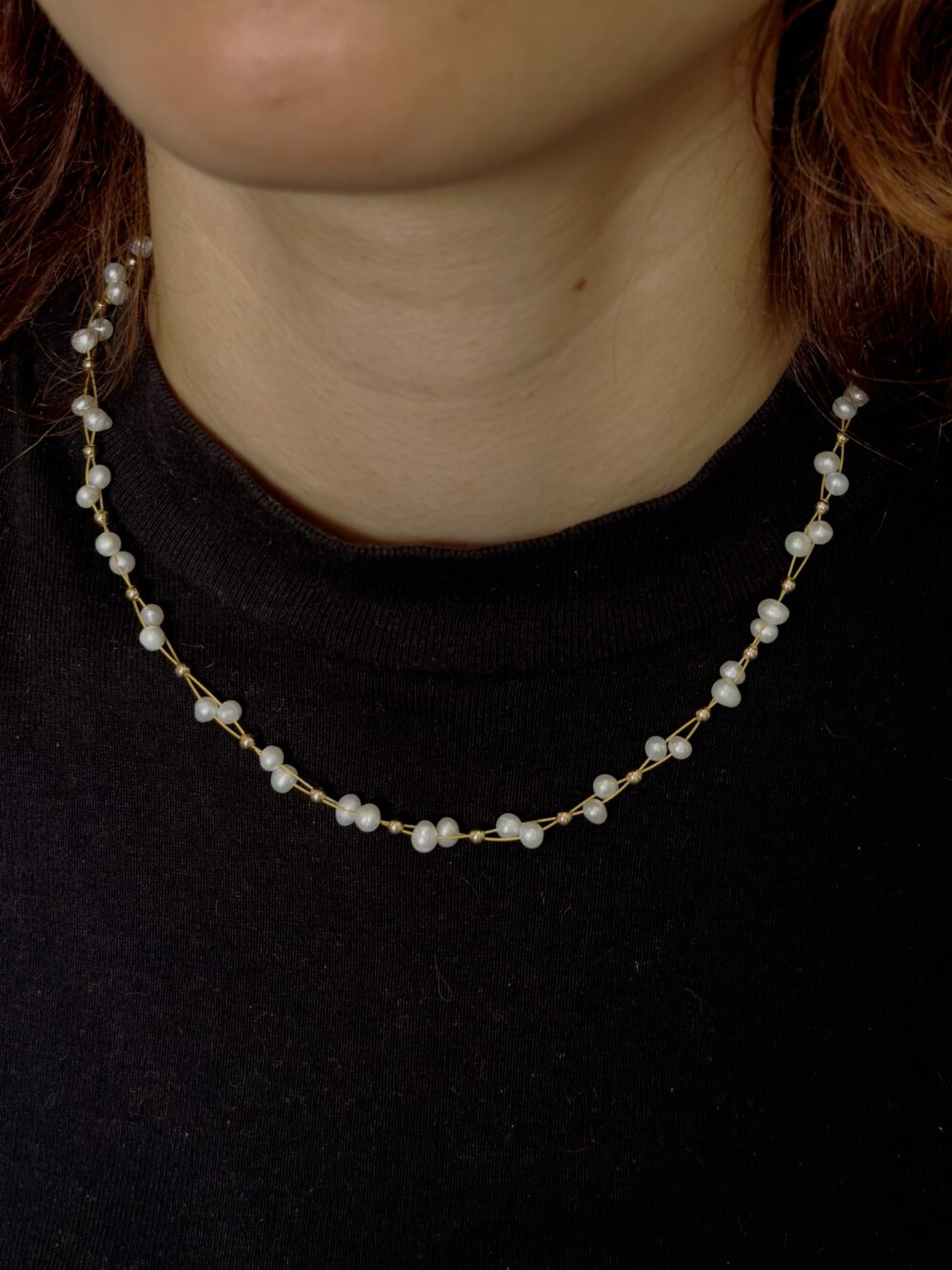 Collar blanco entretejido perla 4mm - Imagen 4