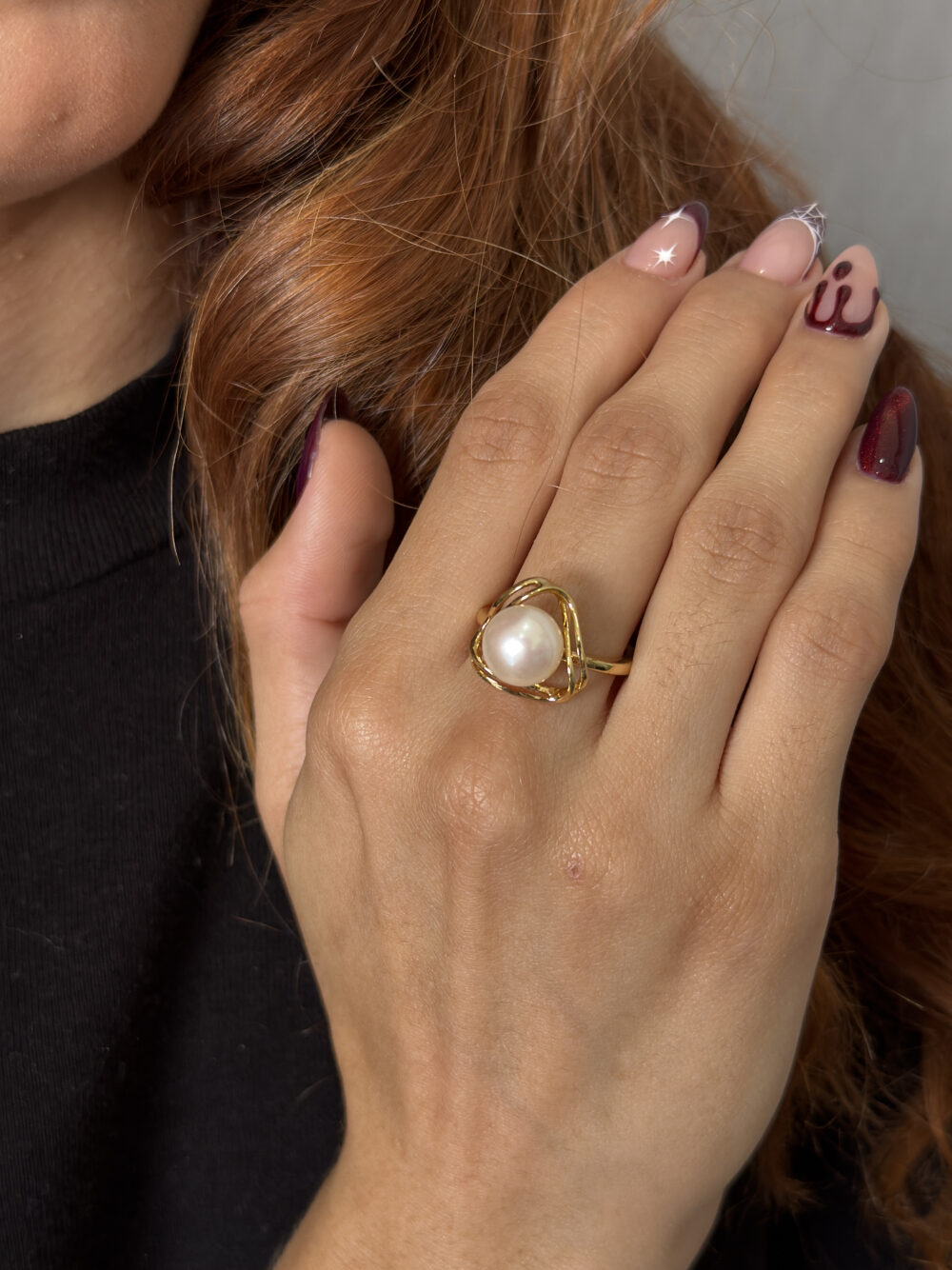 Anillo trisquel ajustable perla 10mm - Imagen 4