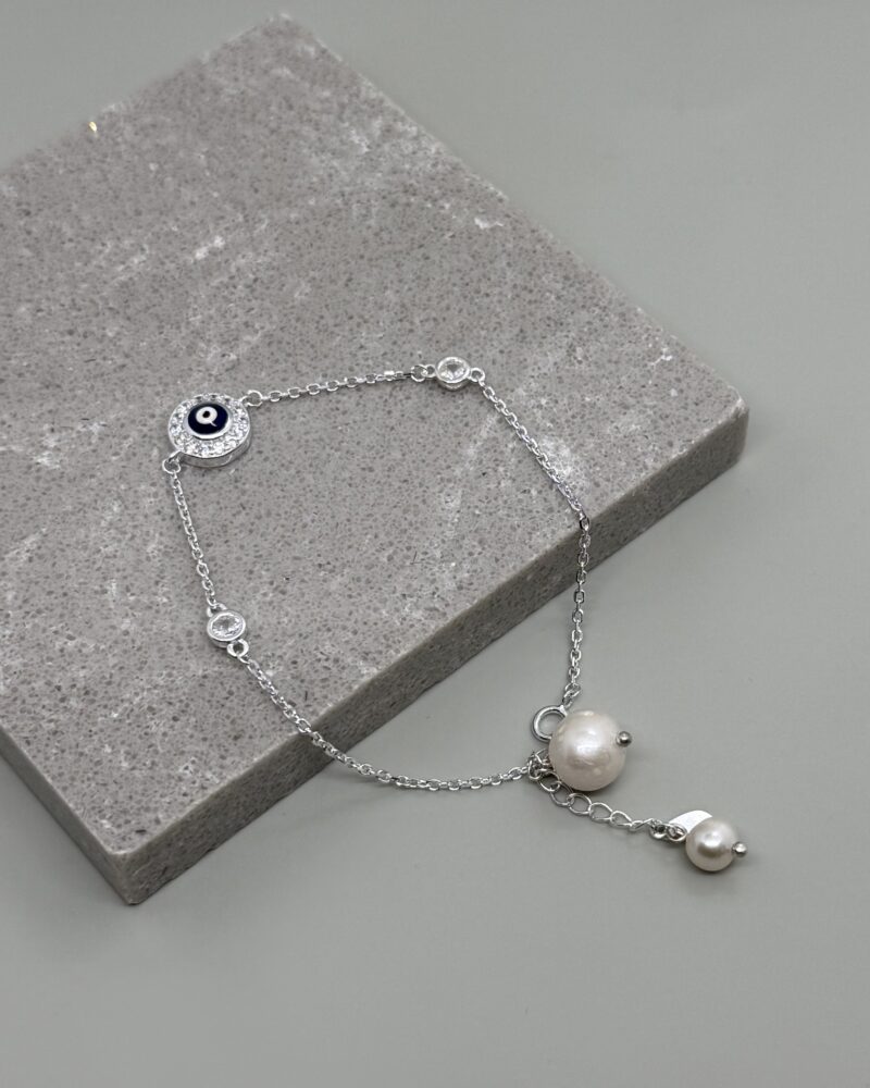 Pulsera de plata 9.25 con dije turco y perla cultivada de 10mm