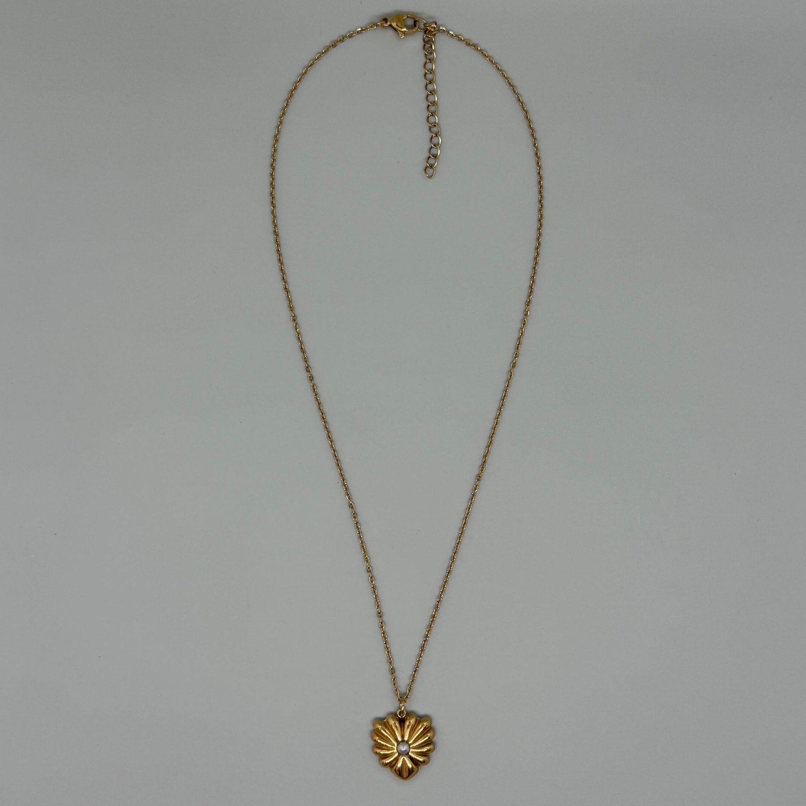 Cadena de acero inoxidable y dije flor con perla cultivada - Imagen 3