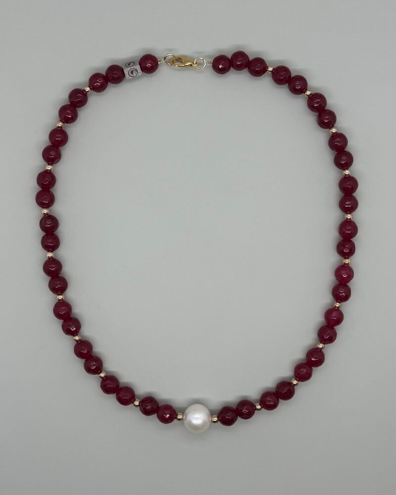 Collar con piedra natural ''agata granaje'' y perlas cultivadas