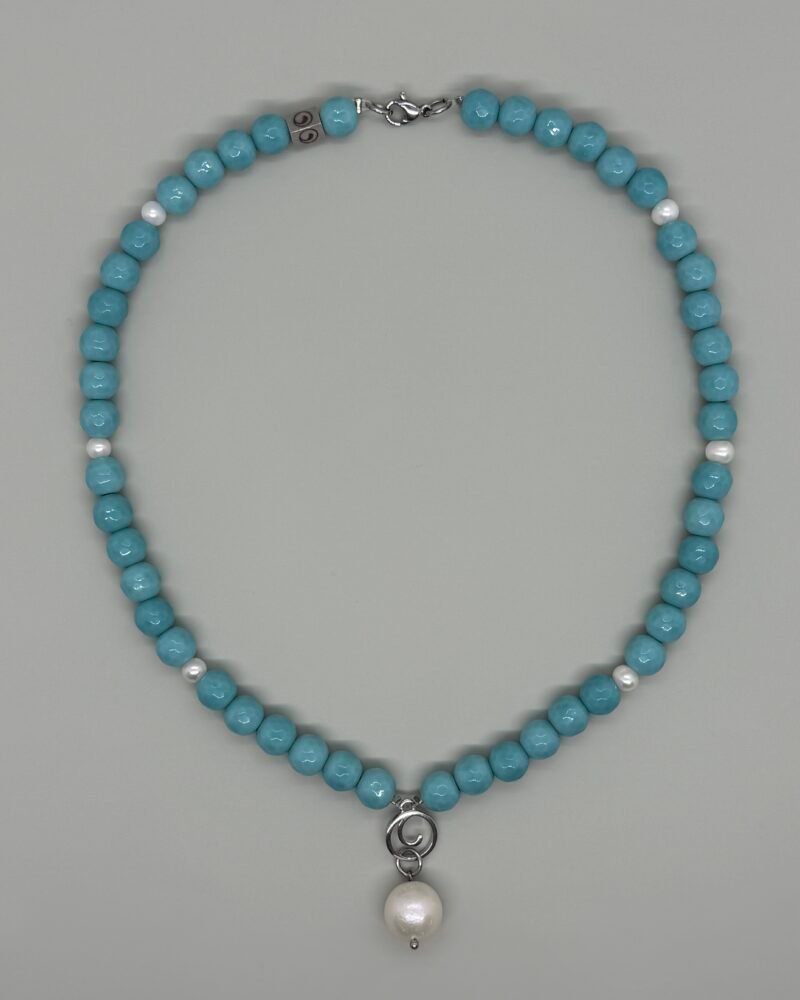 Collar con piedra natural ''amazonita'' y perlas cultivadas
