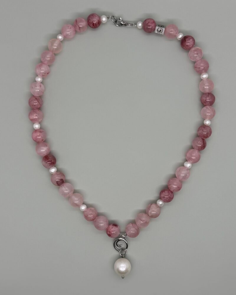 Collar con piedra natural ''jade persa'' y perlas cultivadas