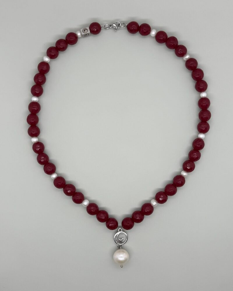 Collar con piedra natural ''agata roja'' y perlas cultivadas