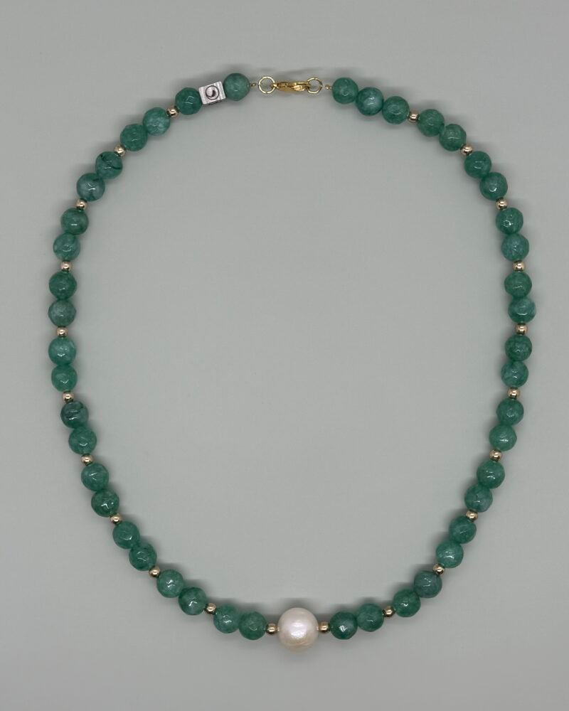 Collar con piedra natural ''aventurina verde'' y perlas cultivadas