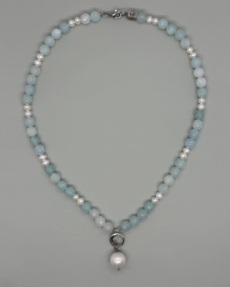 Collar con piedra natural ''aguamarina'' y perlas cultivadas