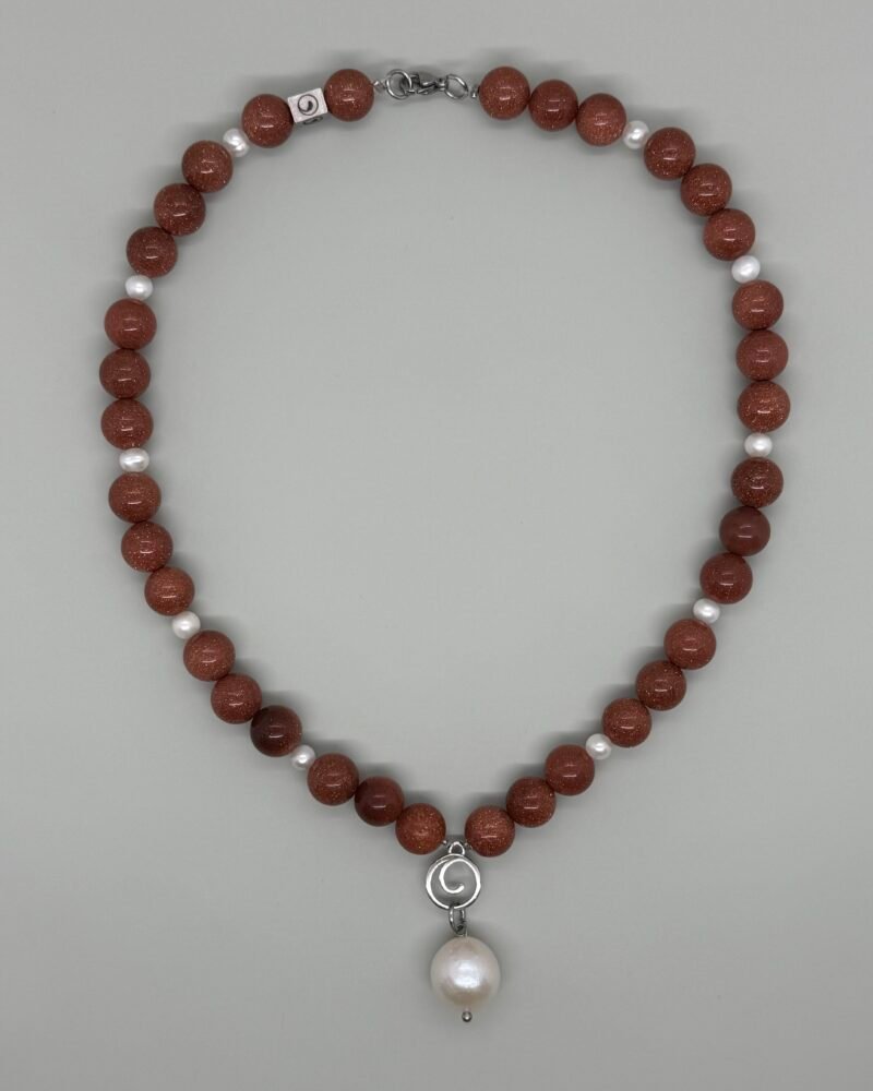 Collar con piedra natural ''aventurina'' y perlas cultivadas